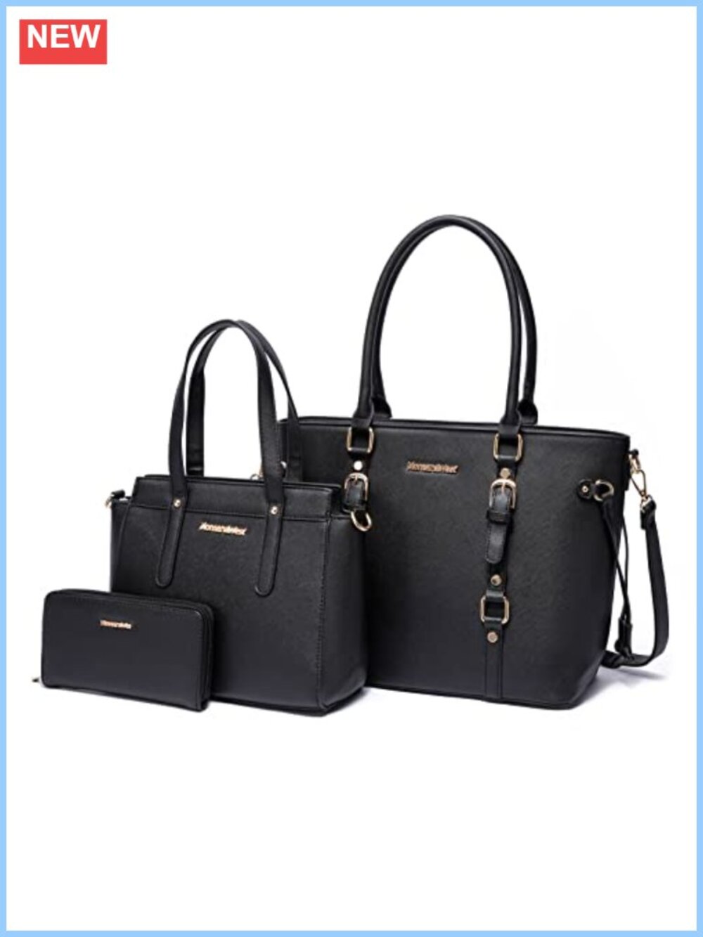 PU Leather 3PC Tote Satchel Handbag Wallet Set Shoulder Bag